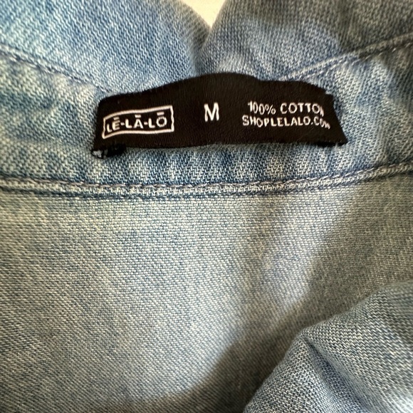 Le La Lo Chambray Light Wash Denim Cotton Shirt Dress Women's Medium Pockets - Picture 7 of 7